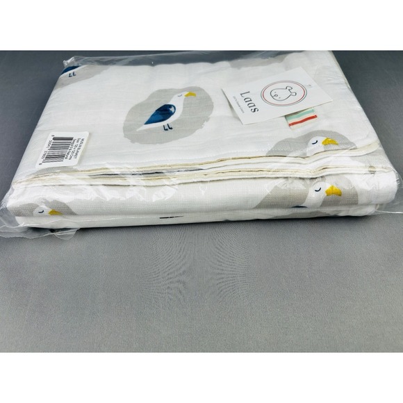 Laas 100%‎ Organic Cotton Muslin Blanket Seagulls NEW 120cm NIP - Picture 6 of 8